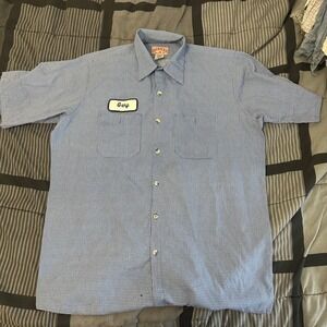 Red Kap Shirt Mens Large Blue Short Sleeve Button-Up Workwear Embroidered Gary